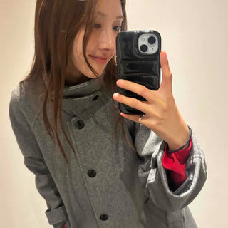 Sharp Layered Double Button Stand Coat