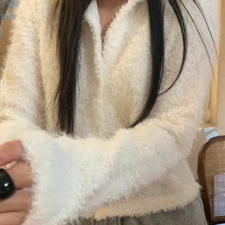 Clarita Hair Collar Boucle Cardigan T-shirt