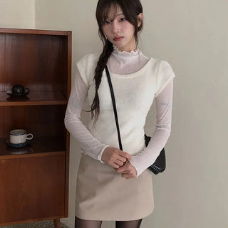 Hiki Cap Sleeve Terry Short Sleeve Turtleneck Set