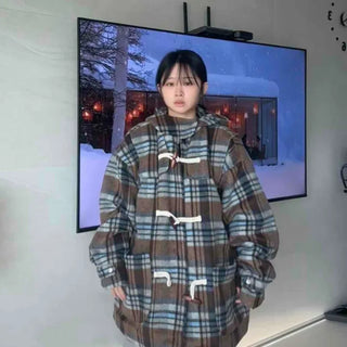 Boyish Boxy Fit Burberry Check Toggle Long Duffle Coat
