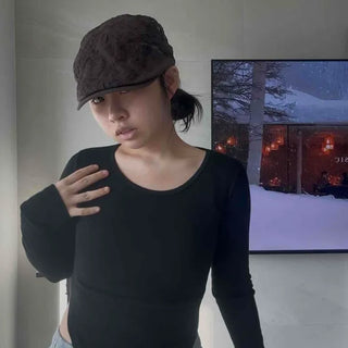 Minimal Slim Fit Square Neck Basic Long Sleeve Tee