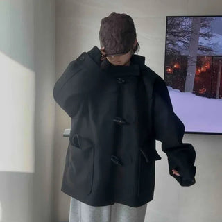 Oversized Duffle Button Hooded Long Coat