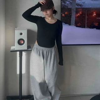 Ribbed Elastic Waist Tapered Sweat Jogger Pants