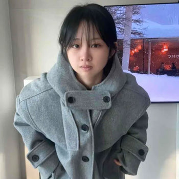 Wide Cowl Neck Fleece Knit Balloon Fit Long Coat