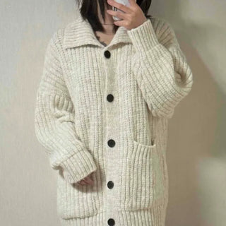 Cozy Quilted Collar Neck Long Pocket Knit Cardigan