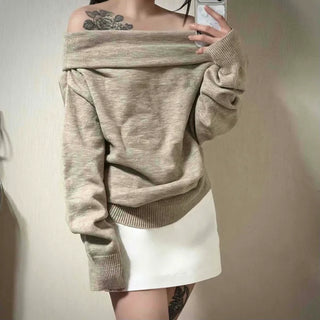 Soft Cashmere Touch Wide Neck Drop Shoulder Knit