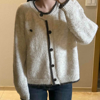 Cozy Piping Round Knit Cardigan
