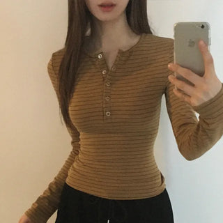 Royty Henley Neck Striped Long Sleeve Tee