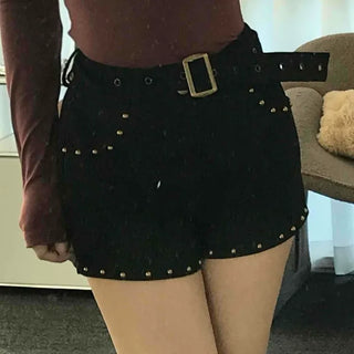 Rockfest Gold Studded Belt Point Suede Shorts