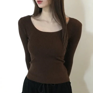 Bellina Square Neck Slim Fit Ribbed Knit