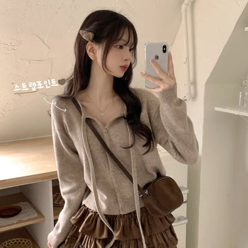 Soft, Strap Ribbon Delicate Avant-garde Loose Fit Wool Knit Cardigan