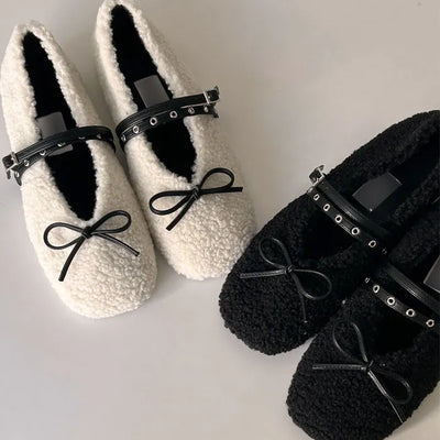 Bellboy shearling belt flat shoes