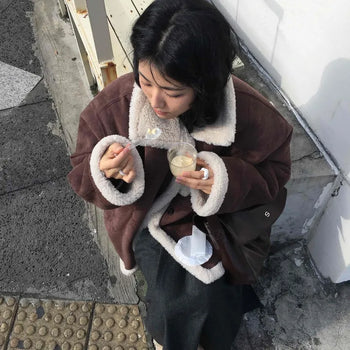 Reversible Loose Fit Shearling Suede Mustang Coat