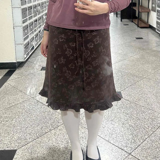 Rose Frill Flare Midi Skirt