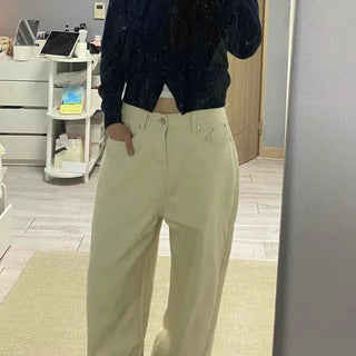 Back-display Straight Wide Denim Pants