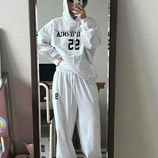 Lettering Loose Fit Hooded Tracksuit Set