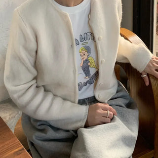 Soft Cardigan Crop Daily Round Knit