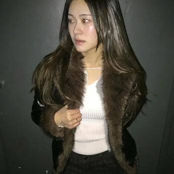Modern fur collar leather jacket