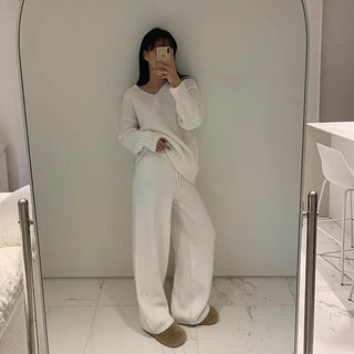Fluffy Scarf + Knit + Pants Set