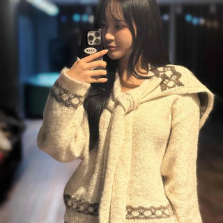 Basic Round Neck Knit Shawl Set