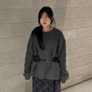 Round Neck Loose Fit Oversized Punching Knit