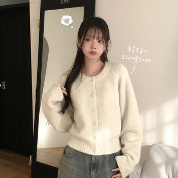 Fluffy~ Thick Mohair Wool Daily Round Neck Avant-garde Loose Fit Knit Cardigan