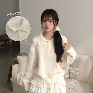 Guaranteed beauty, Thick and cozy collar button avant-garde delicate loose-fit long-sleeve knit