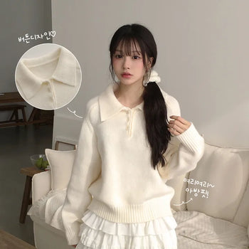 Guaranteed beauty, Thick and cozy collar button avant-garde delicate loose-fit long-sleeve knit