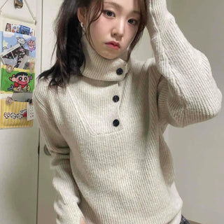 Snap Button Hooded Loose Fit Knit