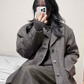 Single Button Oversized Herringbone Tailored Jacket