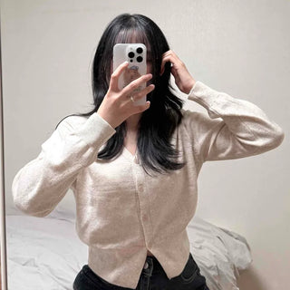 Soft V-neck Button Knit Cardigan