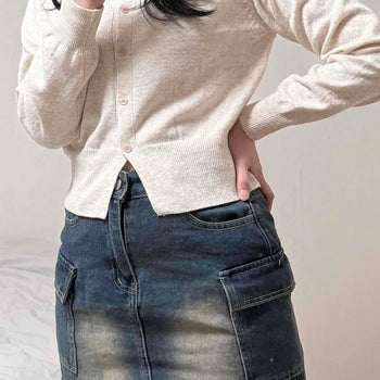 Side Pocket Cargo Denim Mini Skirt