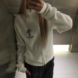 cross knit zip-up
