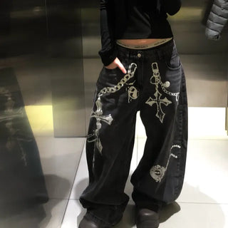 Cross pendant graphic pants