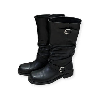 Buckle middle boots * Shirred middle boots