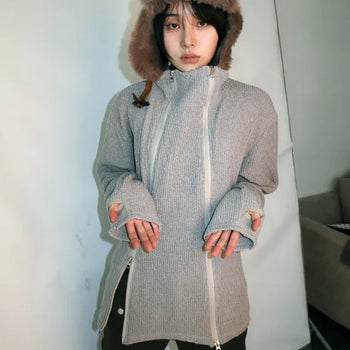 Diagonal Knit Zip-Up