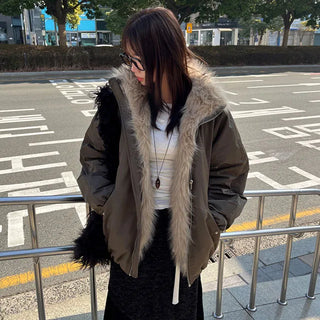 2 colors of fur-trimmed padded parka