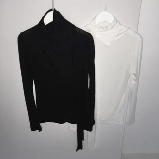 Silky scarf t-shirt layered transitional inner tee basic t-shirt tie turtleneck