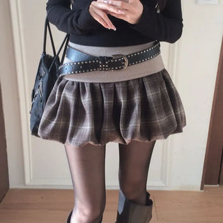 Koenli Folding Check Skirt Pants [15% Wool]