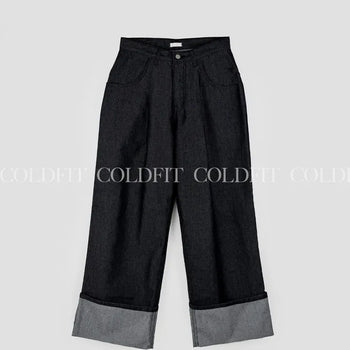 Non-fade rolled-up denim pants