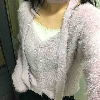 Soft Fur Fluffy Crop Muffler Cardigan