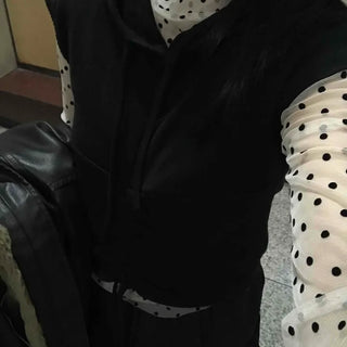 Dot See-through Mock Neck Slim Long Sleeve T-shirt