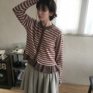 Hari Striped Frill Cardigan