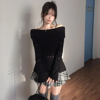 Split Lace Off-Shoulder Knit