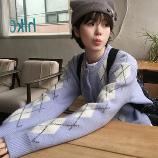 Thick Argyle Round Cardigan