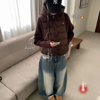 [Warm/Beautiful Fit] Knit Combination Lightweight Padded Hoodie