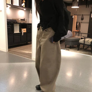 Women's Boat Back Button Balloon Curved Cotton Pants