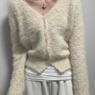 Pine Needle Fur Button Loose Fit Cardigan
