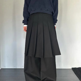 Buckle Wrap Wide Pleated Skirt Pants