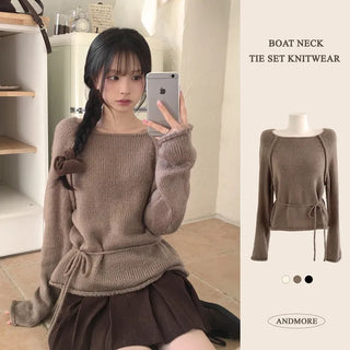 Choker & Waist Strap. Strap details to style to your liking. Lambswool Tie Ribbon Set. Boat Neck Delicate Fit Long Sleeve Knit